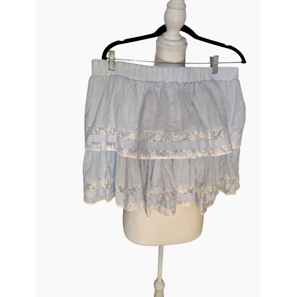 Francesca's Blue Swiss Dot Lace Trim Tiered Mini Skirt XL B019020846FI